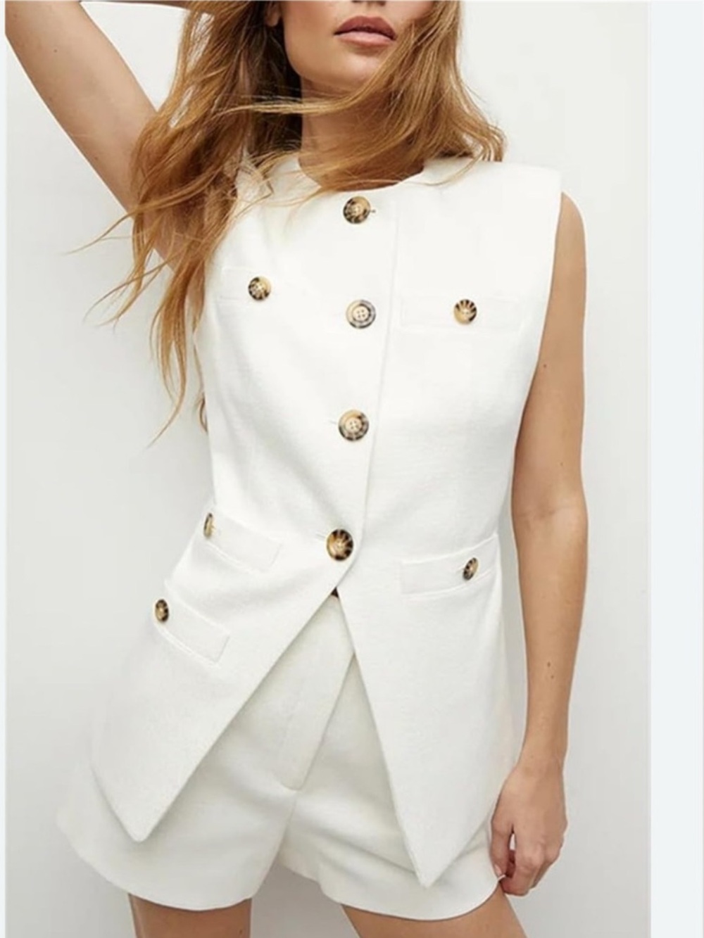 Veronica Beard Tamara White Summer Collarless Vest 14 NWT